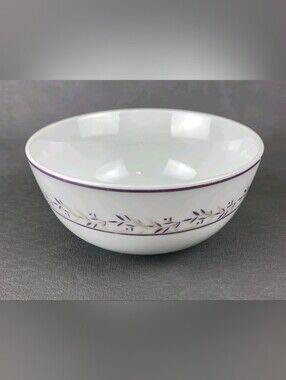 Eaton Fine Dining White Ceramic Serving Bowl w/ Purple Leaf Border 5.5" X 2.75"
